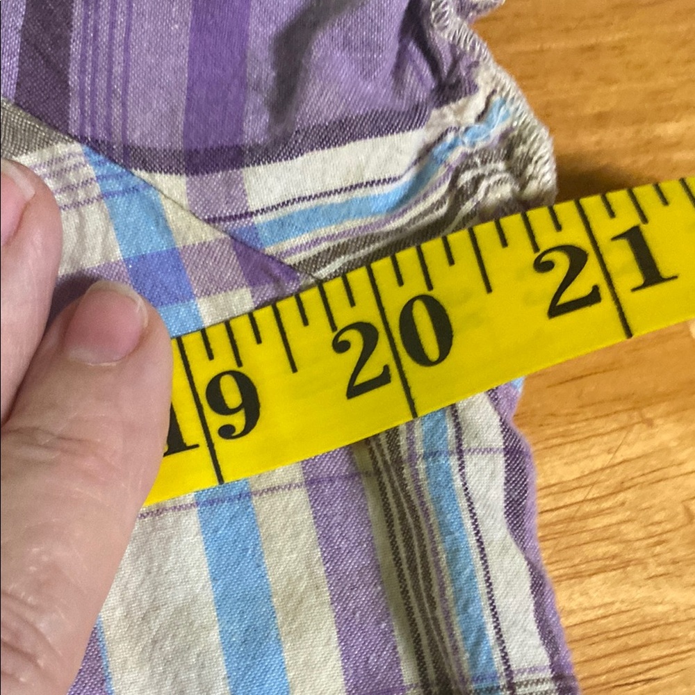Dress Barn Purple/Tan Smocked Short Sleeve an tie on side Blouse Great condition - Picture 10 of 11